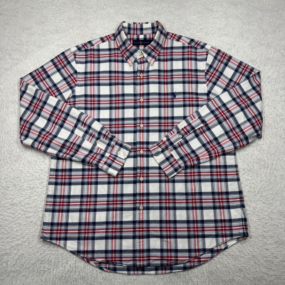 Polo‎ Ralph Lauren Shirt Classic Fit Blue Red Plaid Long Sleeve Men's Size XL